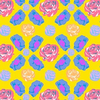 Yellow spring floral pattern vector with roses colorful background