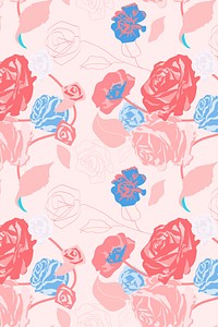 Pink feminine floral pattern vector with roses pastel background