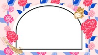 Feminine floral arched frame vector with pink roses on white background