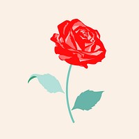 Red rose floral sticker psd on beige background