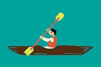 Kayaking man cartoon sticker vector in traveling theme