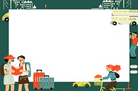 City tour green frame psd in rectangle shape with tourist cartoon illustration