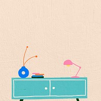 Interior flat graphic background in colorful hand drawn design