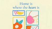 Interior banner template vector with home is where the heart is quote in hand drawn style