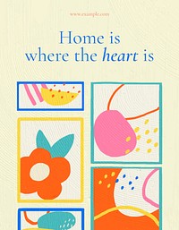 Interior flyer template psd with home is where the heart is quote in hand drawn style