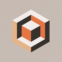 3D block geometric shape psd in orange abstract style