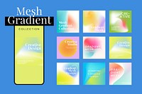 Mesh gradient template collection vector for social media post