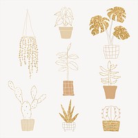 Shimmery gold houseplant vector set