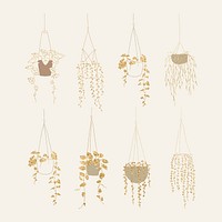 Luxury gold hanging plant psd set