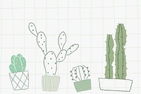 Green houseplant cactus doodle vector background