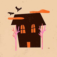 Haunted house psd sticker, cute halloween illustration