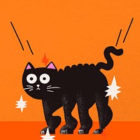 Cartoon Halloween background vector, cute black cat orange border 