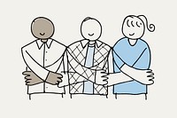 Volunteering doodle vector, people holding hands support concept