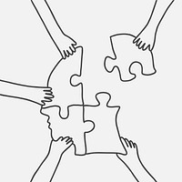 Business brainstorming doodle hands connecting puzzle jigsaw