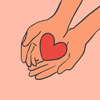 Charity doodle psd hands giving heart
