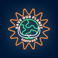 Glowing neon sign psd illustration with save our planet earth day text