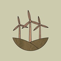 Wind turbine sticker psd renewable energy illustration, wrinkled paper texture