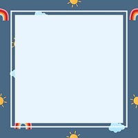 Blue square frame, cute rainbow pattern weather psd clipart