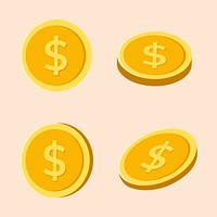 Gold coin sticker, money psd finance clipart in flat design