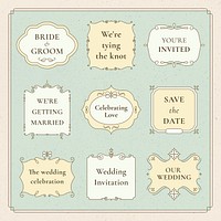 Wedding badge psd set with luxury vintage ornament