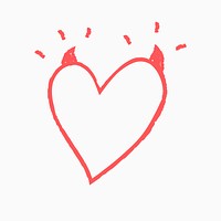 Heart psd icon with devil horns, hand-drawn doodle