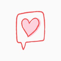 Heart social media psd icon, hand-drawn doodle style