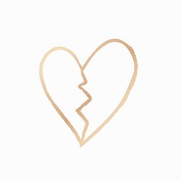 Broken heart psd gold icon, hand drawn style