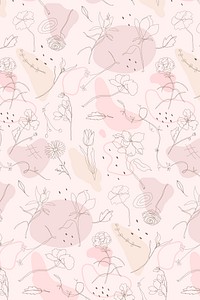 Pink flower pattern wallpaper vector in hand drawn style