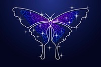 Violet butterfly background, beautiful glittery dark line art
