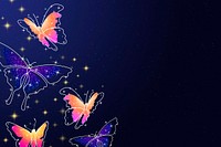 Sparkly butterfly background, aesthetic violet border, animal illustration