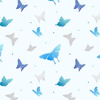 Aesthetic butterfly pattern background, pastel blue vector animal illustration