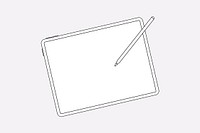 iPad, white screen, stylus charging on top, digital device psd illustration