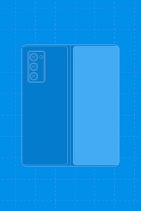 Blue foldable phone, rear camera, flip phone psd illustration