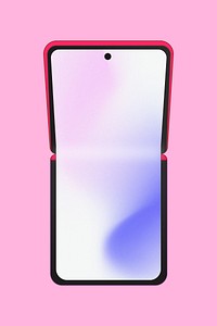 Pink foldable phone, blank screen, flip phone vector illustration