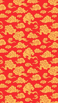 Oriental phone wallpaper, red cloud pattern illustration vector