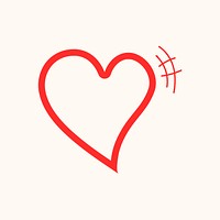 Red doodle heart icon, cute element graphic psd