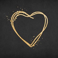 Doodle heart icon, glitter gold element graphic psd