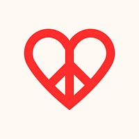 Heart peace, red freedom love icon psd