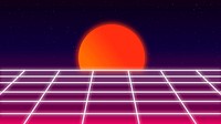 Vaporwave moon desktop wallpaper, retro futuristic neon design with grid