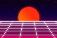 Vaporwave moon background, retro futuristic neon design with grid 