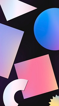 Abstract memphis phone wallpaper, holographic geometric shapes psd