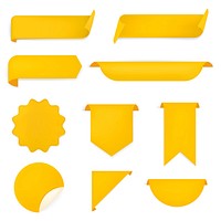 Yellow banner sticker, blank psd simple clipart set