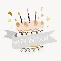 Happy birthday cake template sticker, cute banner graphic psd