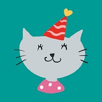 Cute cat in party hat sticker psd, celebration illustration