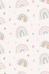 Cute rainbow pattern, doodle background vector