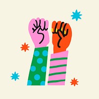 Raised hands solidarity sticker collage element psd, empowerment concept