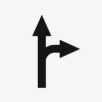 Split arrow sticker, traffic road direction sign in black psd flat design