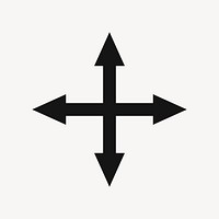 Arrow sticker, four-way intersection traffic road direction sign in black flat design psd
