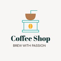 Coffee shop logo, food business template for branding design psd, brew with passion text