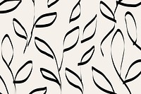 Doodle background, black leaf pattern design vector